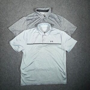 Under Armour Lot 2 Mens XXL Gray Playoff Polo Golf Shirt ShortSleeve Performance